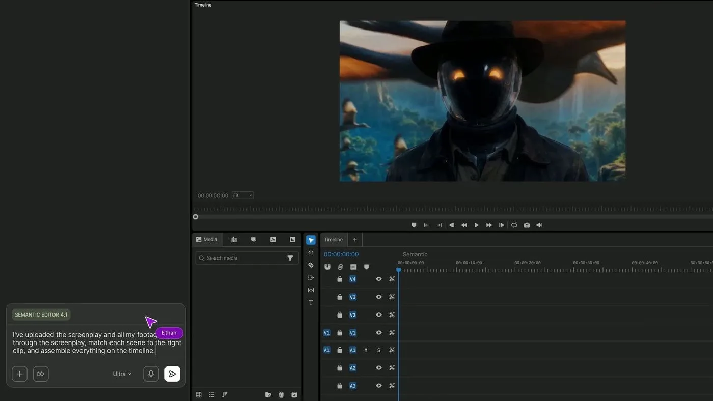 InVideo editor showing its video preview, editing timeline and instruction panel