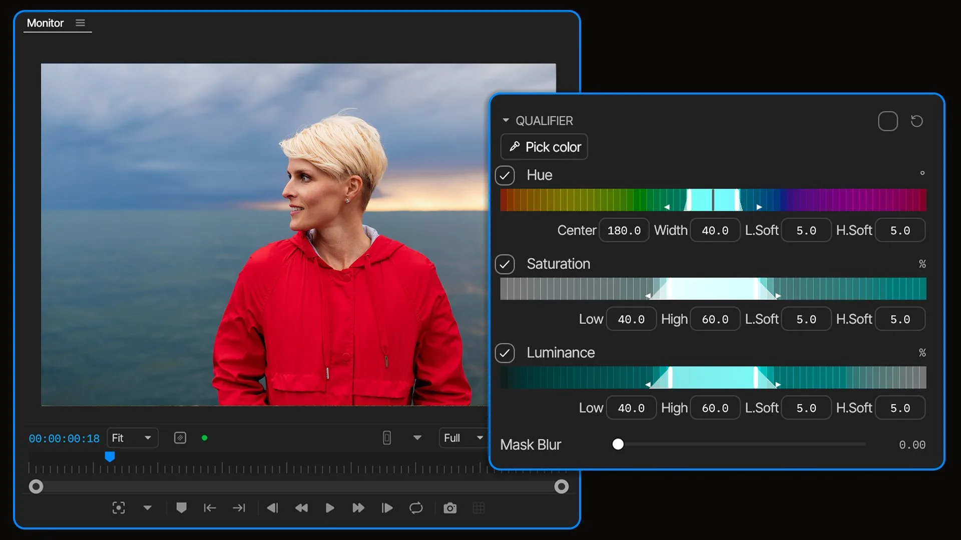 Hue, saturation and luminance qualifiers